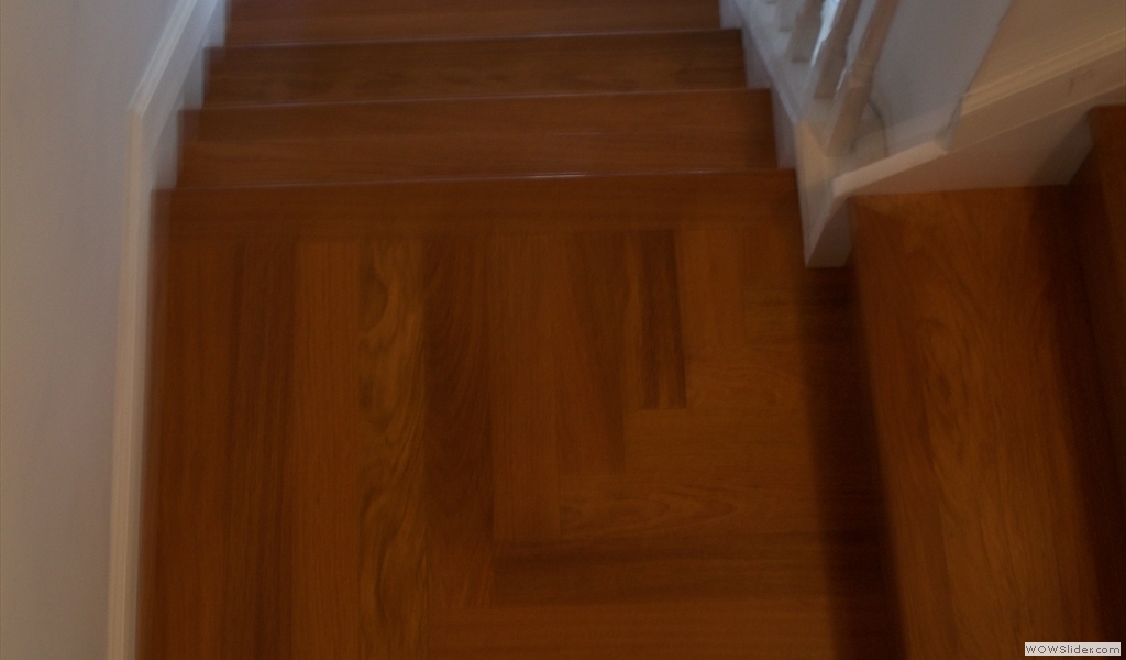 Custom Design On Staircase Landing Port Jeff Station, Long Island Lumber Liquidators Product