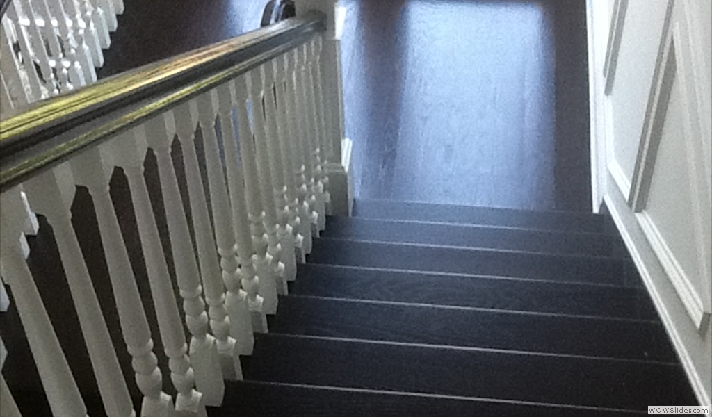 St. James, NY Sand & Refinishing Staircase To Match Prefinished Hardwood Floors